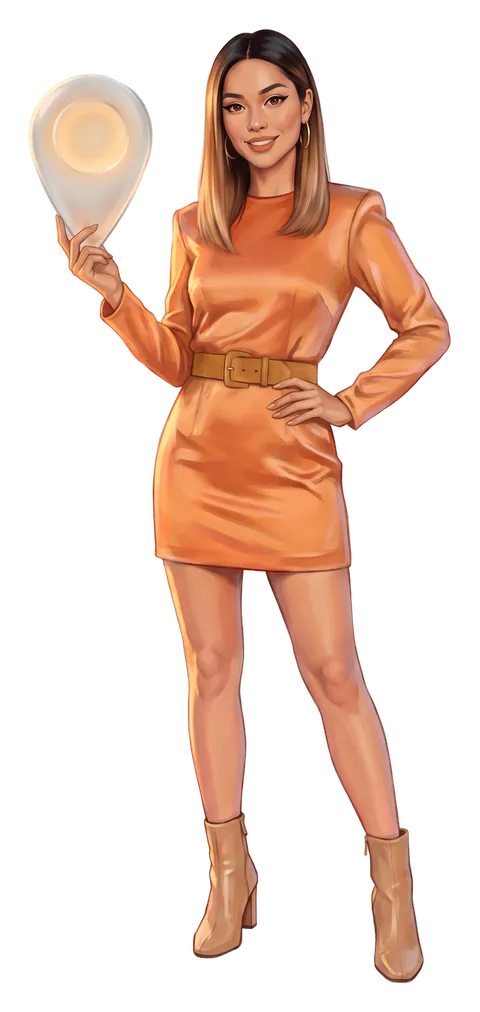 Juno Hartigan, the guide, a painted character in a tangerine satin dress, holds the glass map pin beside the section on how a territory works